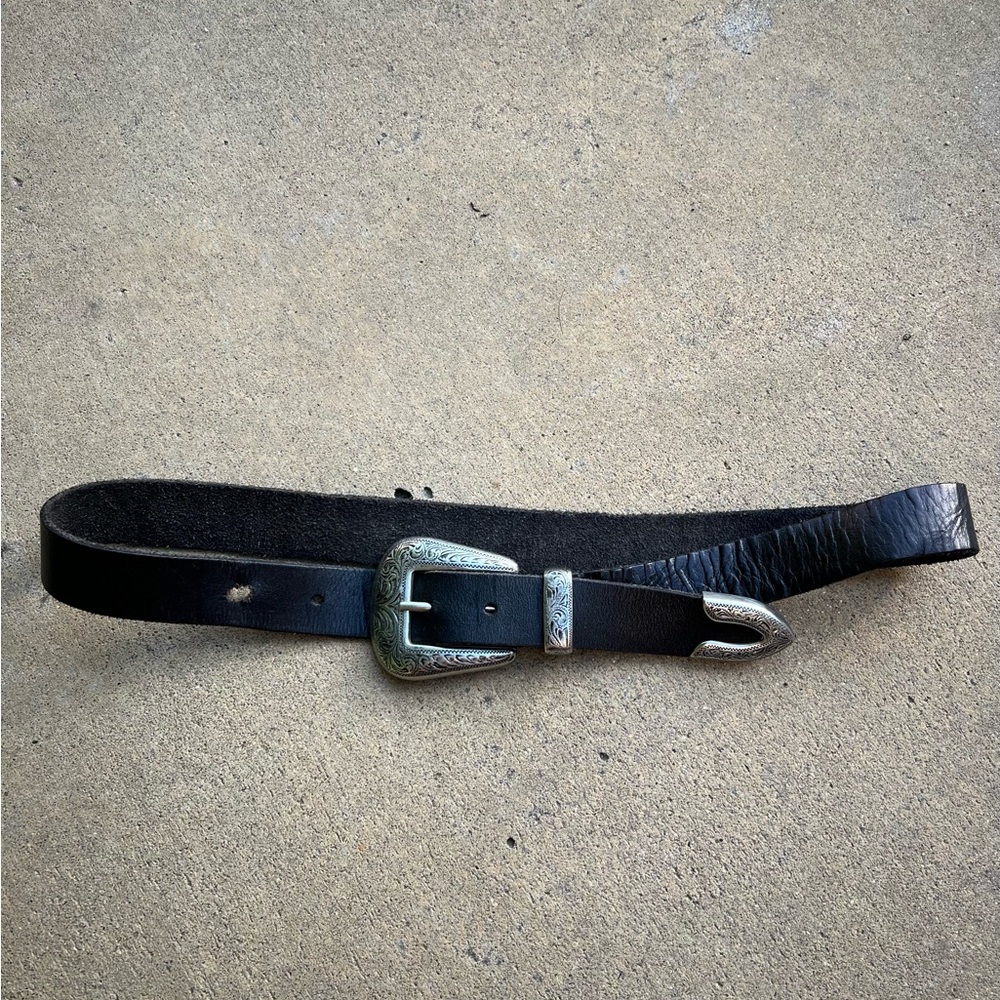 Black Belt Bag with Smooth Leather and Silver Buckle